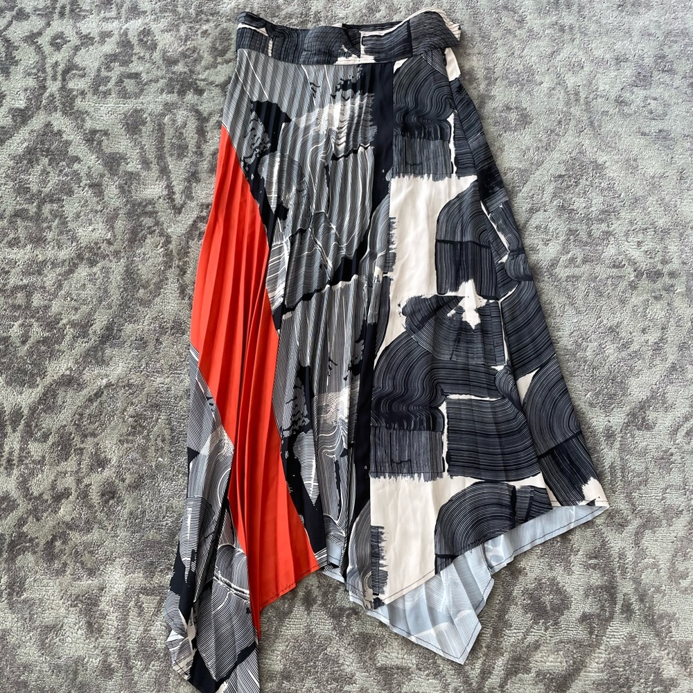 H&M Asymmetrical Pleated Skirt in Black, White & Red Accent